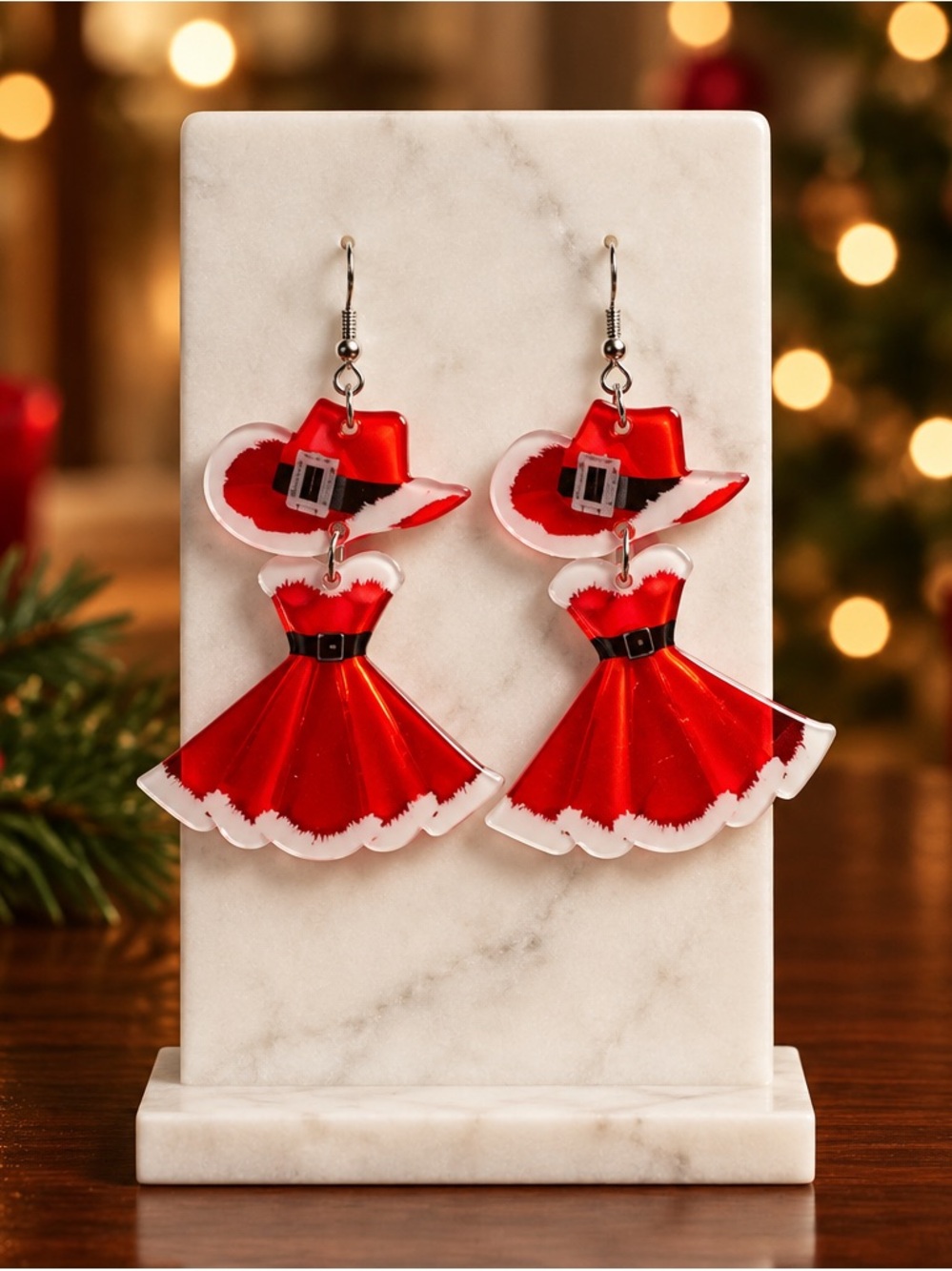Fashion Jewelry Red Dress & Hat Drop Earrings